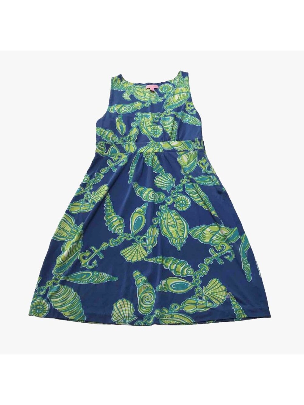 Lilly Pulitzer Dress Womens Medium Blue Green Silk Shells Beach Resort Preppy